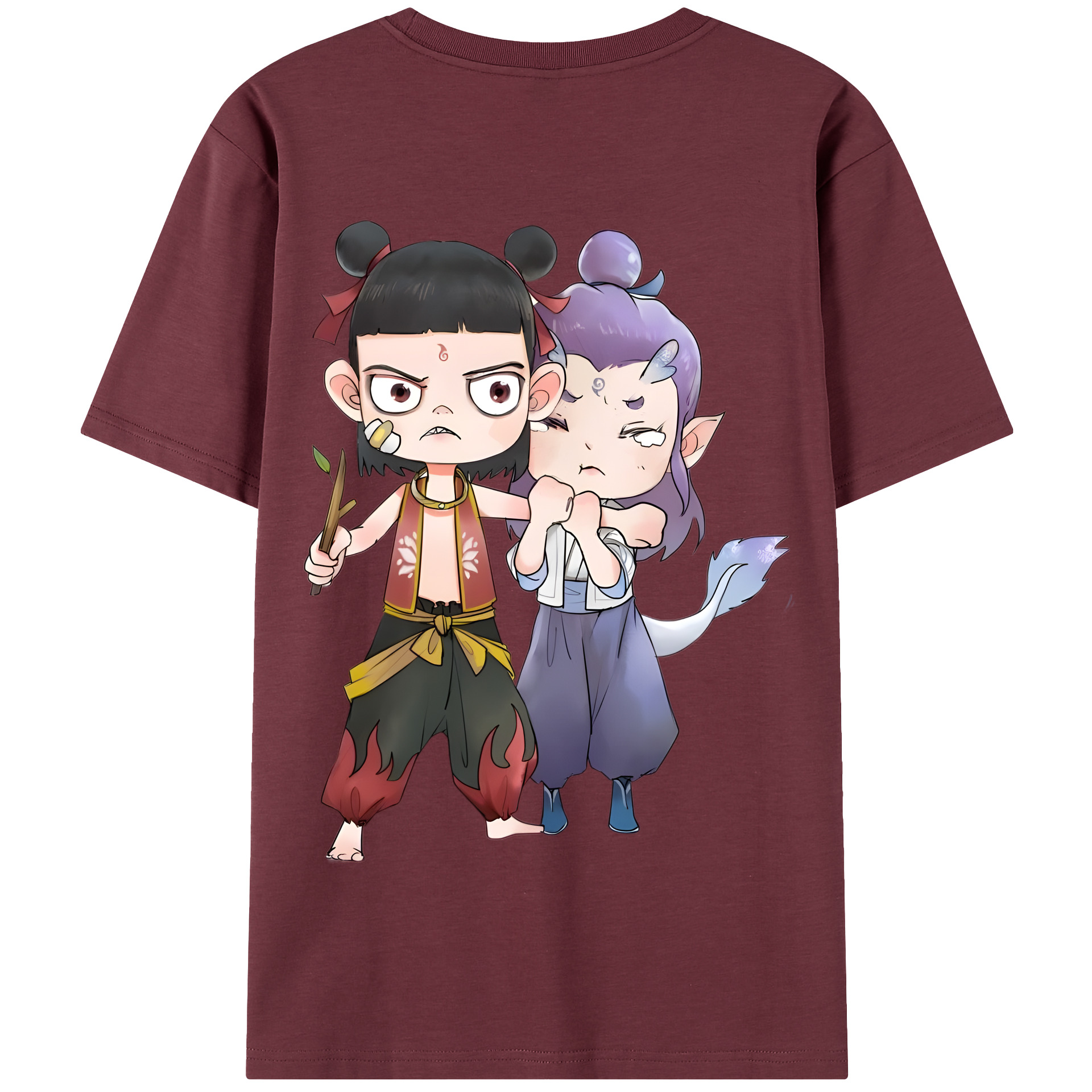 （画像用） Ne Zha 2 ナタ 魔童の大暴れ 綿100％半袖Tシャツ（背面プリント）